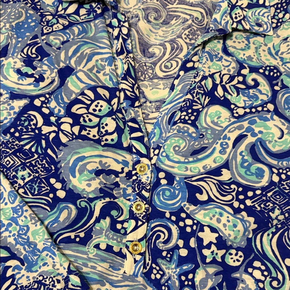 Lilly Pulitzer XL Blue & aqua Animal Print Tunic Top NEW Large 12 14 16 - Picture 4 of 11